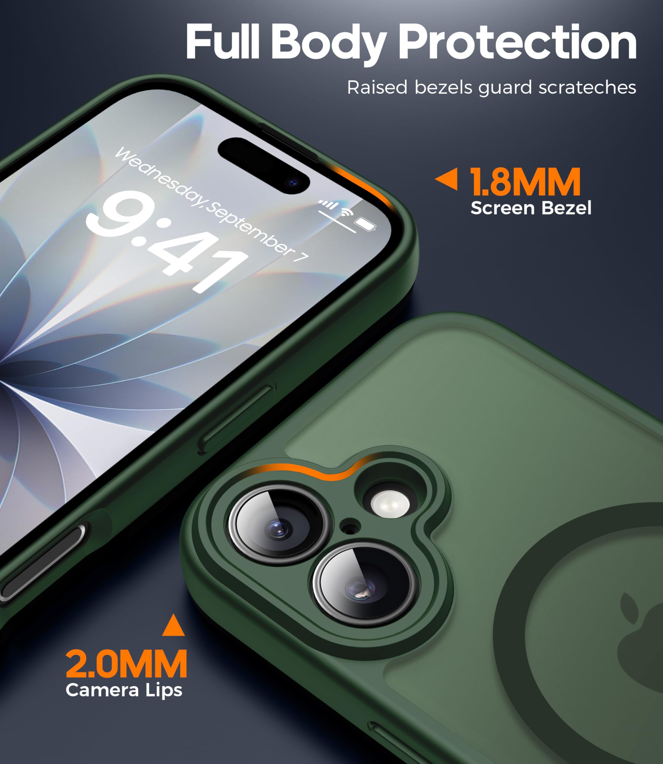 FLLAO Magnetica Cover per iPhone 17 e 2 Pellicole in Vetro Temperato, Custodia iPhone 17 Compatibile con Magsafe, Traslucida Opaca Posteriore Sottile Antiurto Protettiva Case, Verde