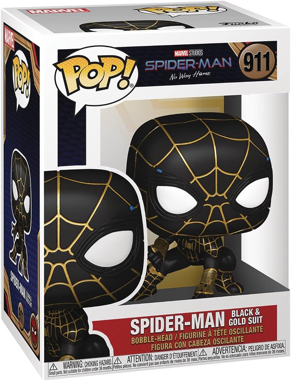 Spider-Man POP Marvel No Way Home - Spiderman in Black and Gold Suit Funko Pop! Vinyl Figure (Bundled with Compatible Pop Box Protector Case), Multicolor, 3.75 inches