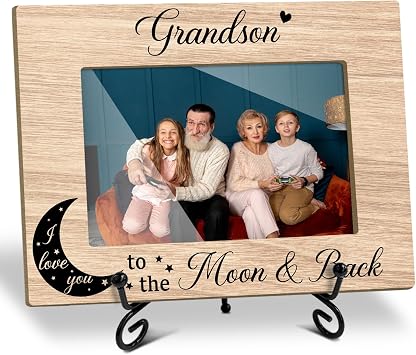 Grandson Picture Frame I Love You to the Moon & Back - 4x6 Wooden Photo Frame, Table Top Display, Appreciation Gifts for Grandparents/20