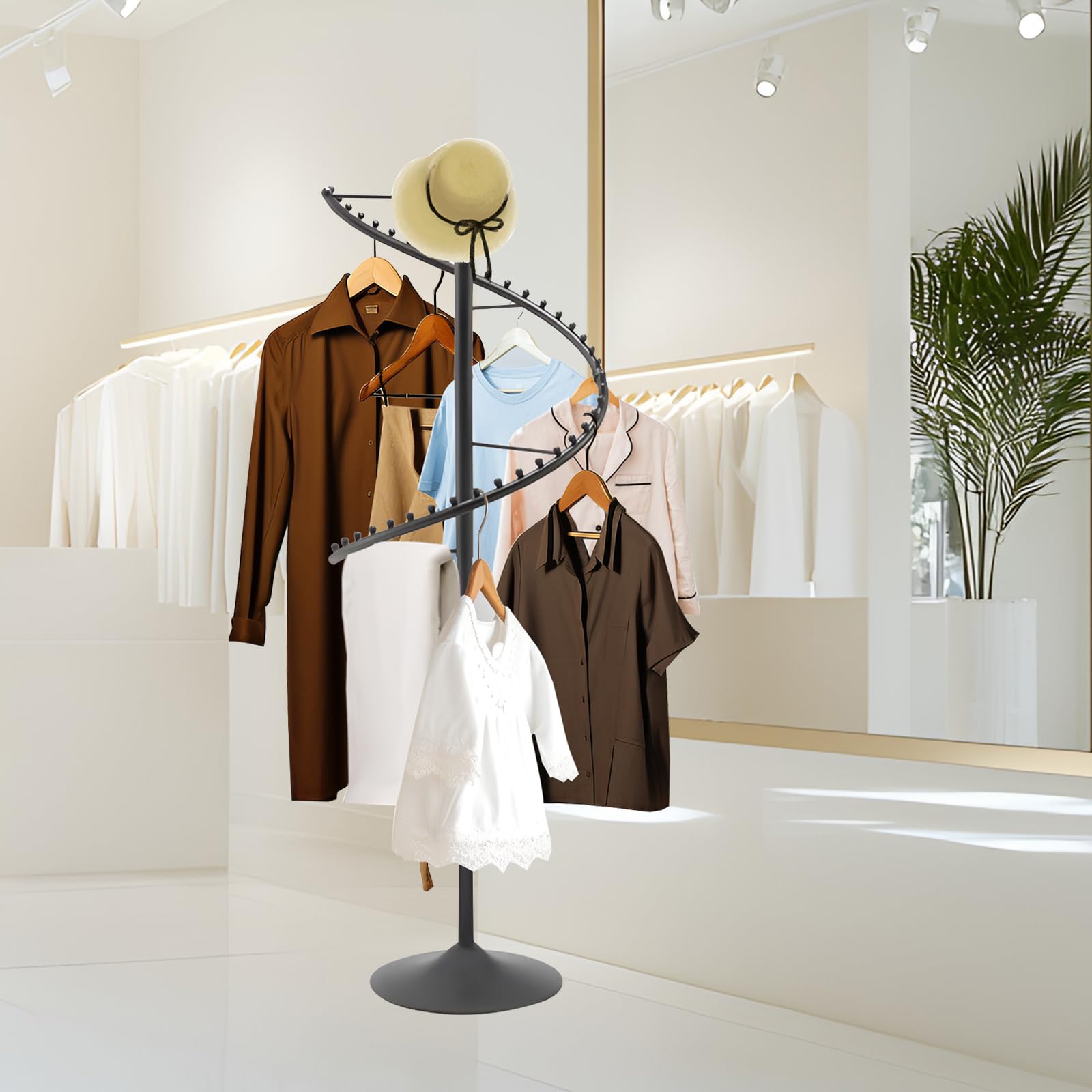 Spiral Clothing Rack, Freestanding Rotating Clothes Hanger,Modern Retail Clothes Display Racks for Storage, Boutique Clothe Rack for Bedroom Living Room and Store: black