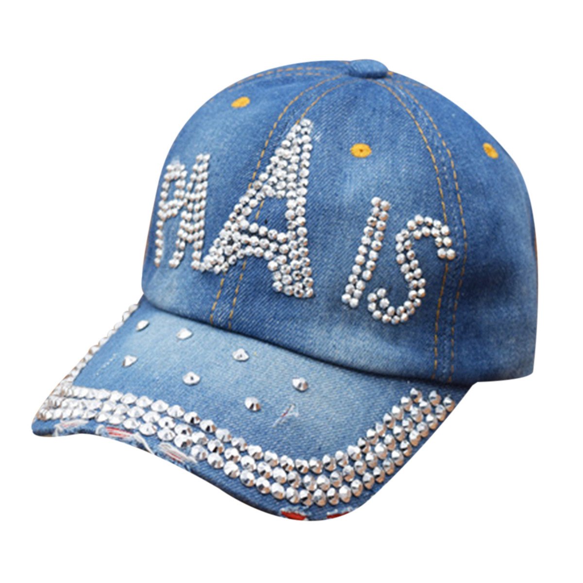 LKXHarleya Women Studded Rhinestone Baseball Caps Bling Adjustable Jeans Wash Denim Golf Sun Hat Snapback