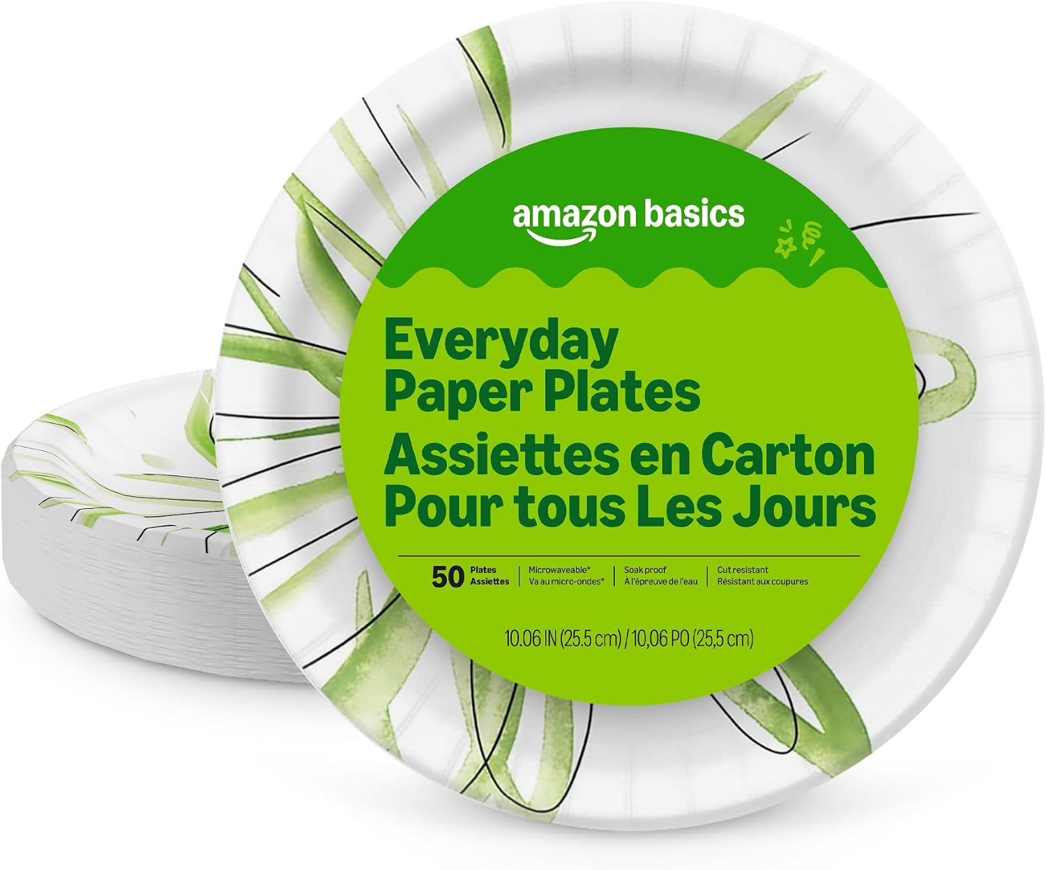 Amazon Basics Everyday Paper Plates, 10 Inch, Disposable, 150 Count, Packaging May Vary