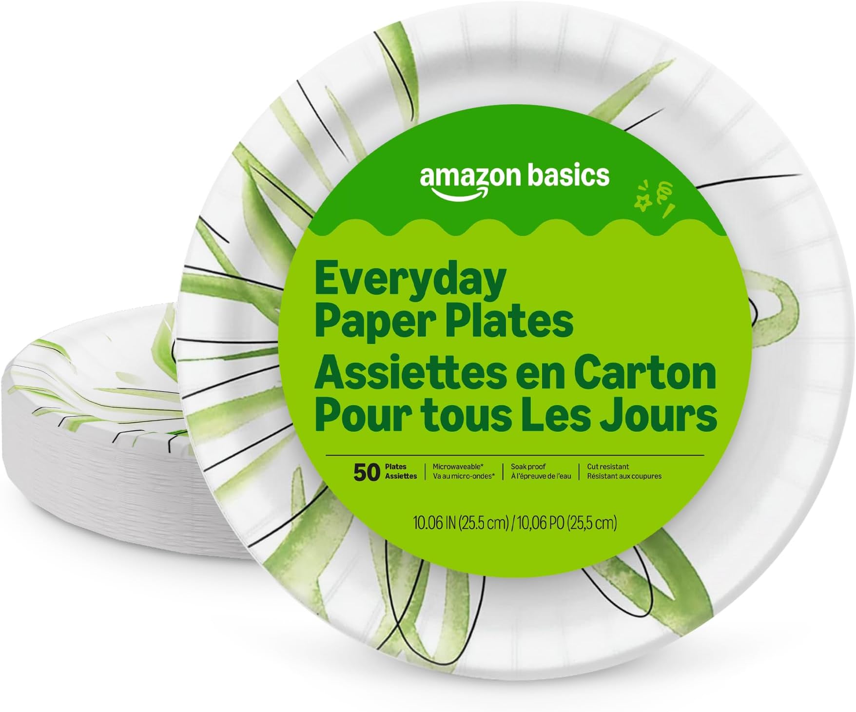Amazon Basics Everyday Paper Plates, 10 Inch, Disposable, 50 Count, Packaging May Vary