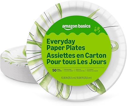 Amazon Basics Everyday Paper Plates, 10 Inch, Disposable, 50 Count, Packaging May Vary