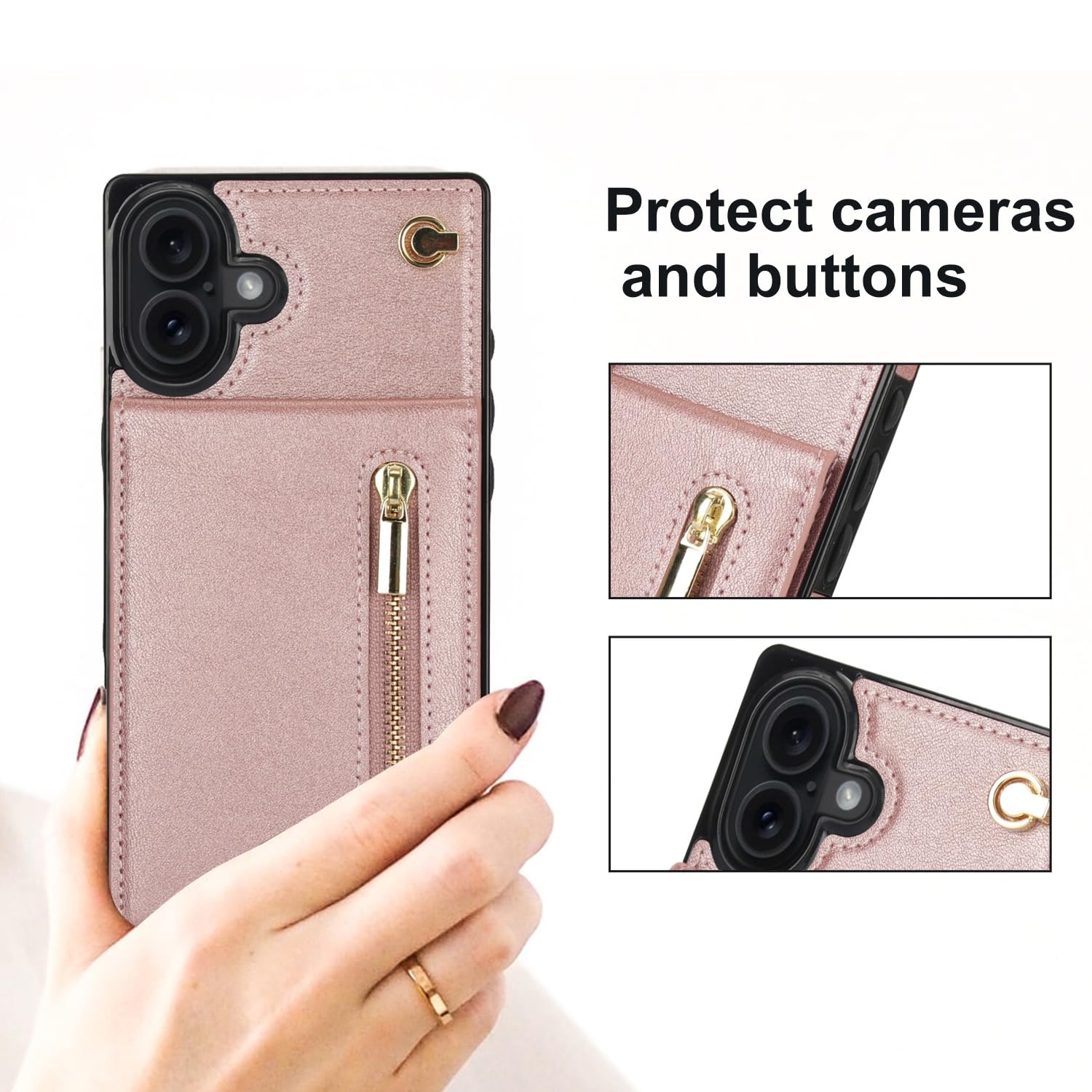 Etui ze smyczką na telefon komórkowy iPhone 16, ze skóry poliuretanowej (PU), z przegródką na karty, stojakiem, etui z klapką, etui damskie, etui na telefon komórkowy Apple 16. Crossbody