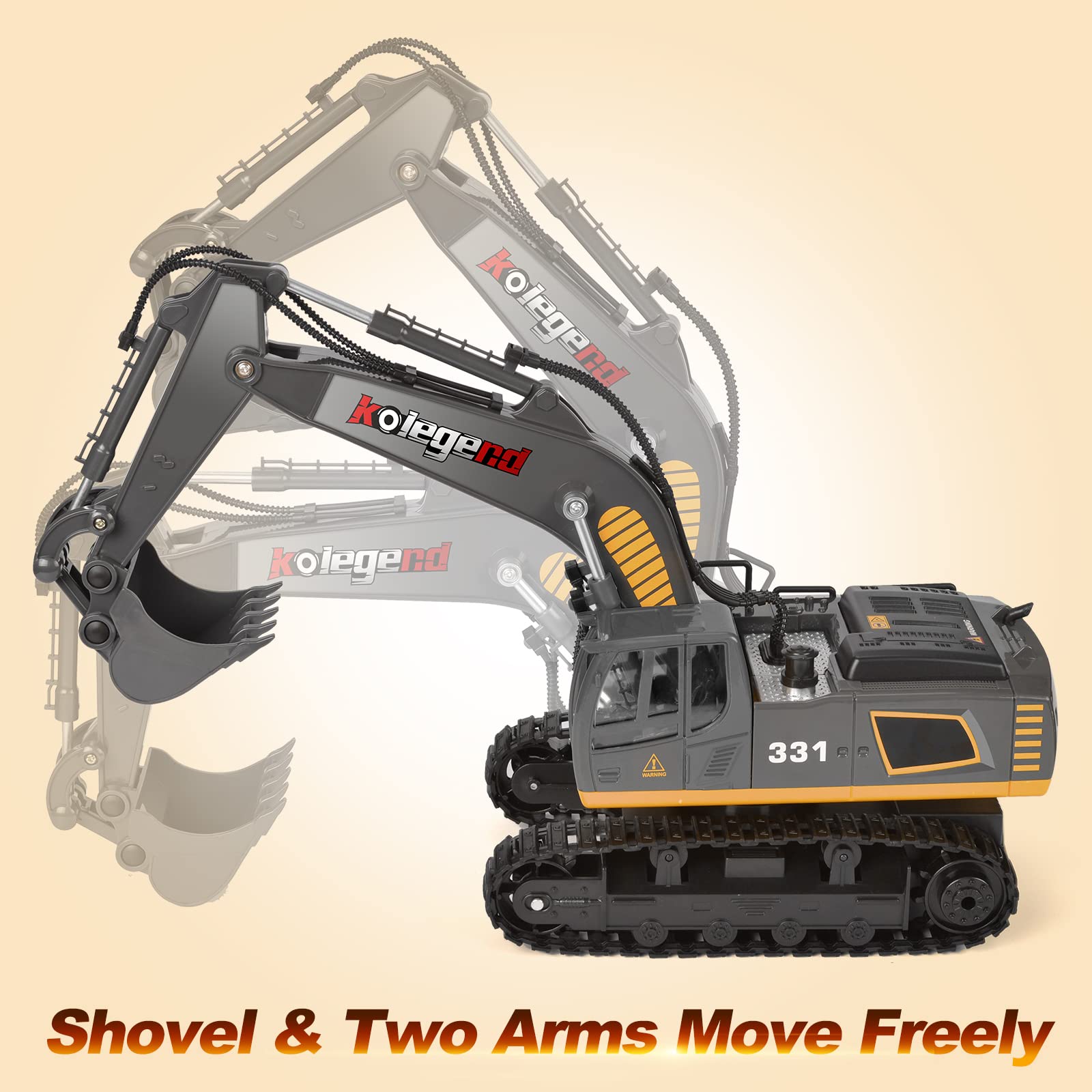 kolegend Remote Control Excavator Toy 16 Inch, 9 Channel RC