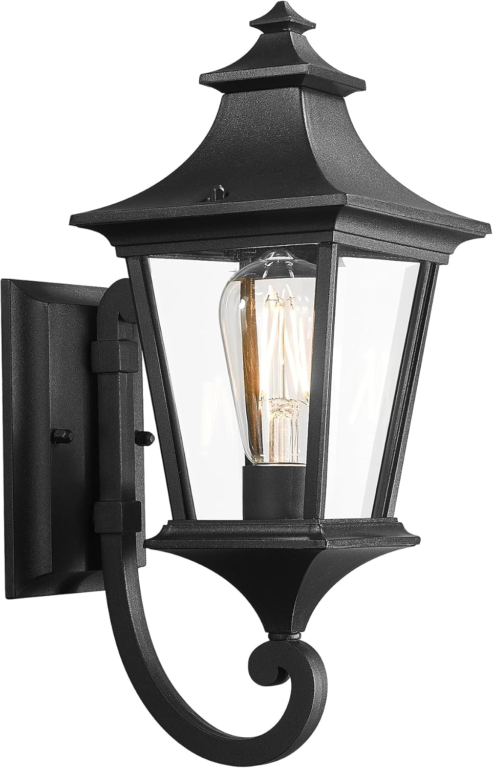 Emliviar Modern Outdoor Porch Light, 1-Light Exterior Wall Sconce with Clear Glass Shade, Black Finish, XE292UB BK Type2 - Clear Glass Small - 1 Pack