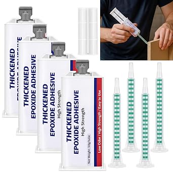4 Sets 2 Part Epoxy 5 Minute Set Clear Glue 1.76 oz Epoxy Resin with Push Rod and Mixing Nozzle Waterproof High-Strength Structural Cure Wood Glue for Bonding Metal, Plastic, Ceramic