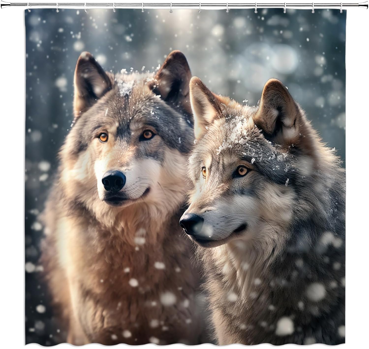 Wolf Extra Long Shower Curtain Winter Animal Snow Nature Wildlife Rustic Brown Fabic with Hooks for Bathroom Decor,70x84 Inch