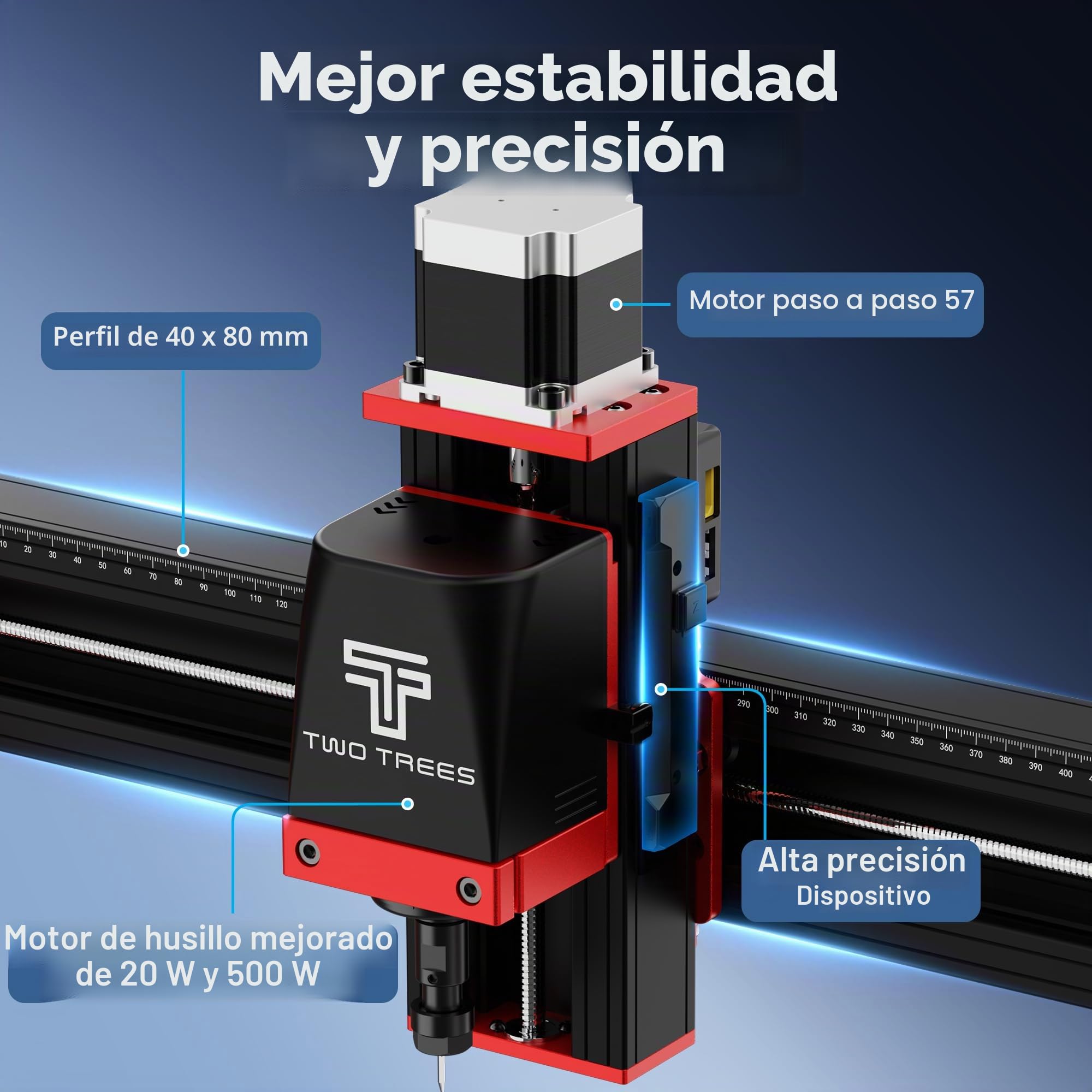 Twotrees Fresadora CNC TTC450 PRO, fresadora CNC de 3 ejes, fresadora CNC para madera y acrílico, 90% montada, rango de trabajo: 460 x 460 mm