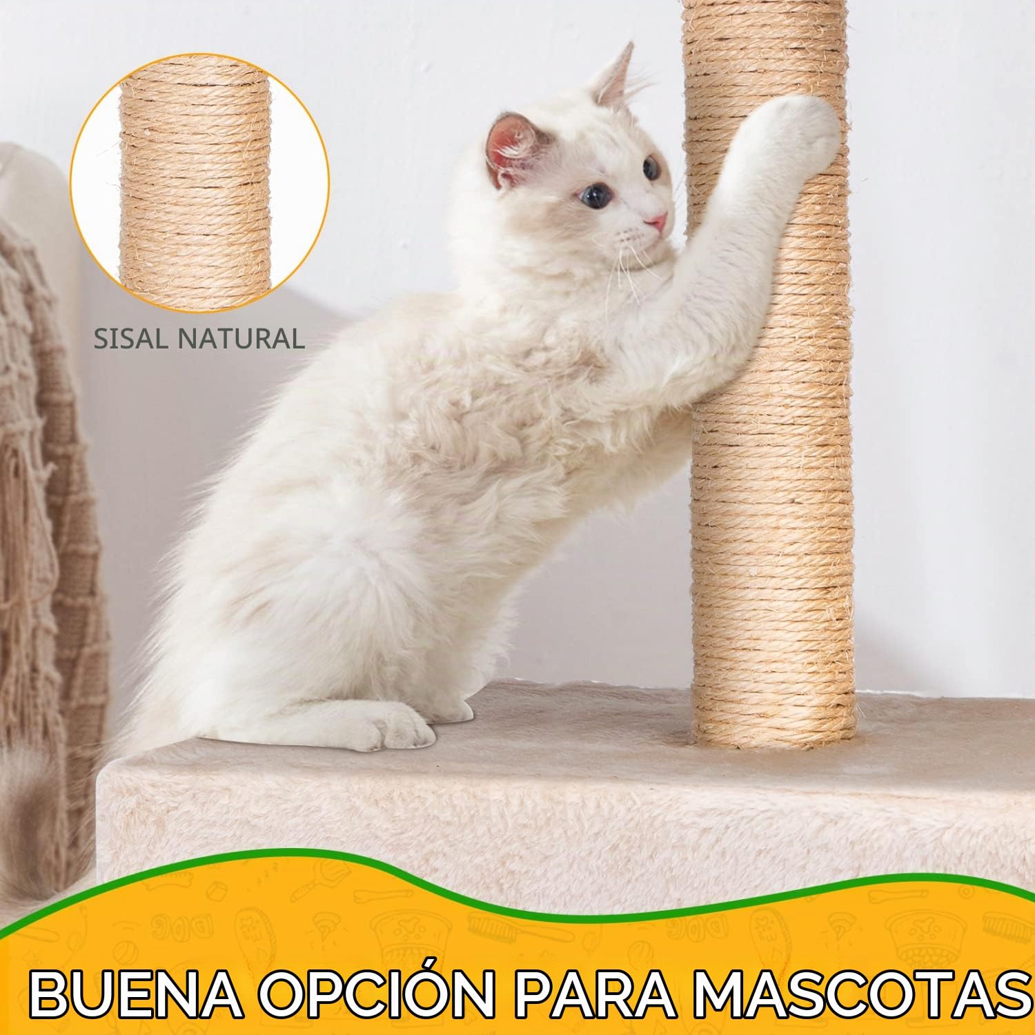 Nobleza - Árbol para Gatos, Árbol Escalador, Árbol Rascador, Dos Bolas de Juego Altura 60cm, Color Beix