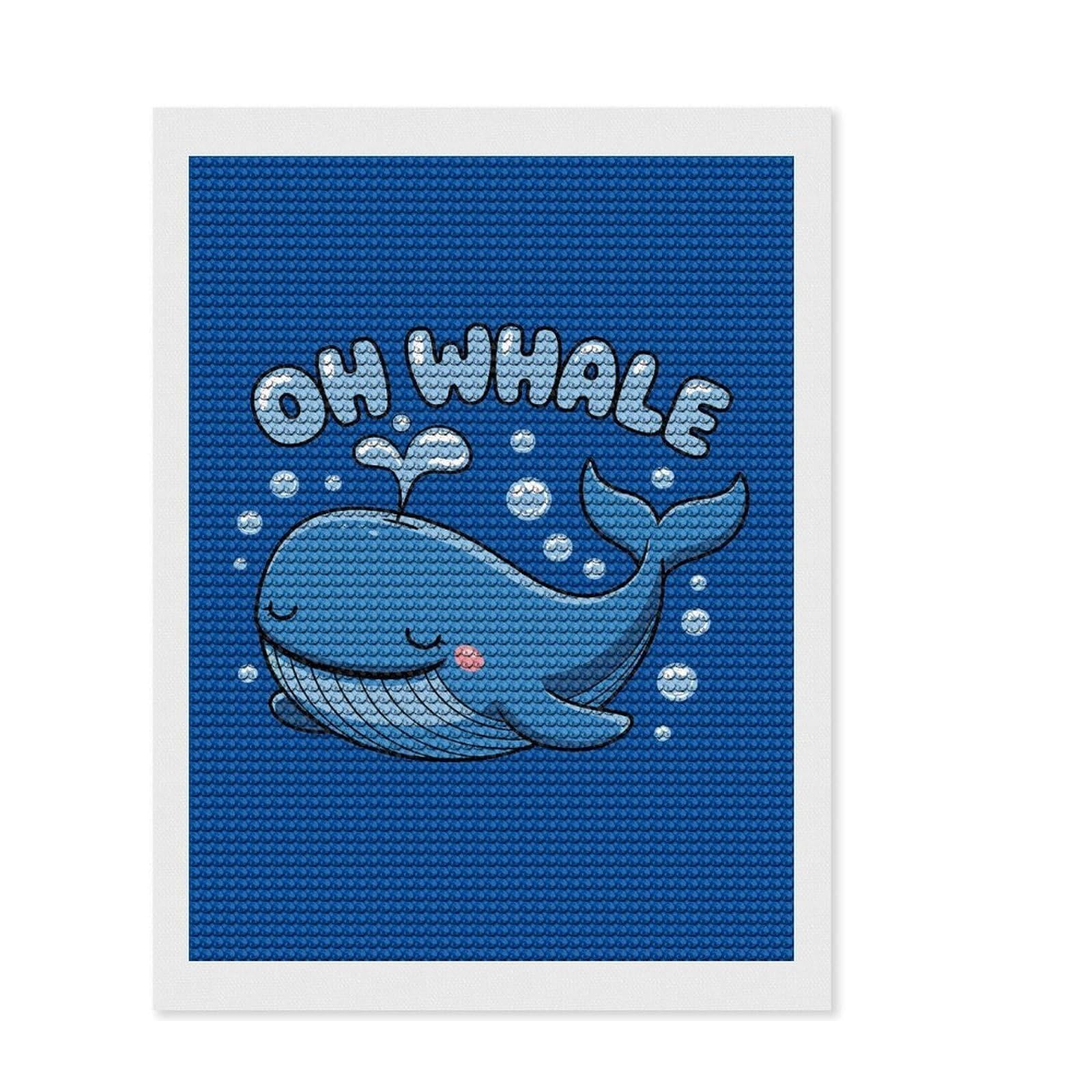 Junmoney Oh Whale Cute Cartoon Pun 5D Diamond Painting Kit 12"x16", Easy to Enjoy, Cute Room Decor, Full Kit Included, Creative Gift Idea