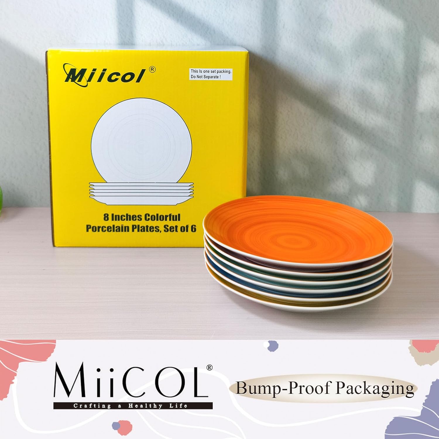 Miicol Ceramic Dessert Plates Set of 6, Colorful Appetizer Plates 8 Inch, Stackable Salad Dishes, Small Dinner Plates, Durable Dinnerware for Kitchen, Party, Wedding, Microwave and Dishwasher Safe - Image 5