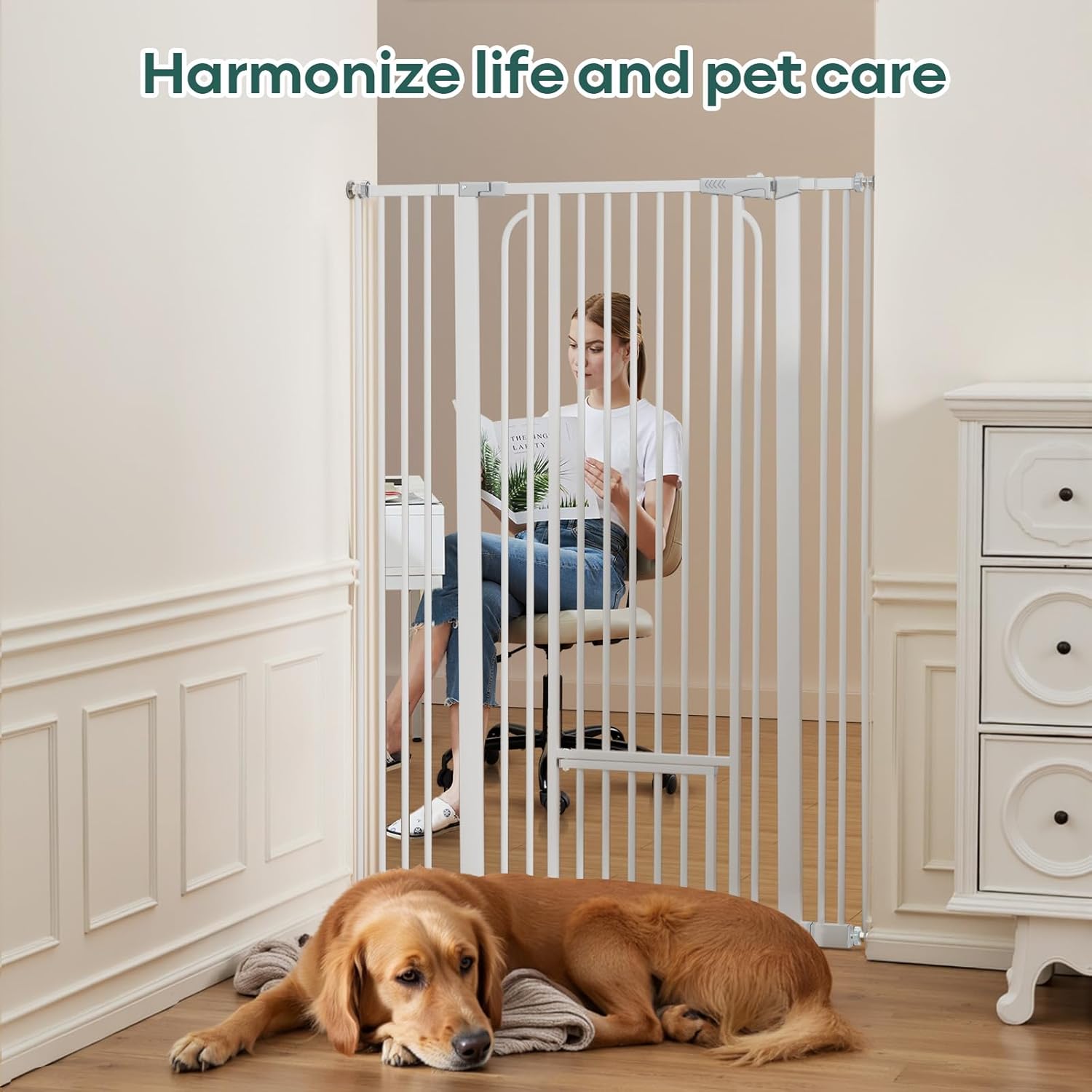 53in Extra Tall Cat Gate for Doorway No Drilling 29.5-40.1in Wide Dog Gate with Cat Door Pressure Mounted Walk Through Pet Gate
