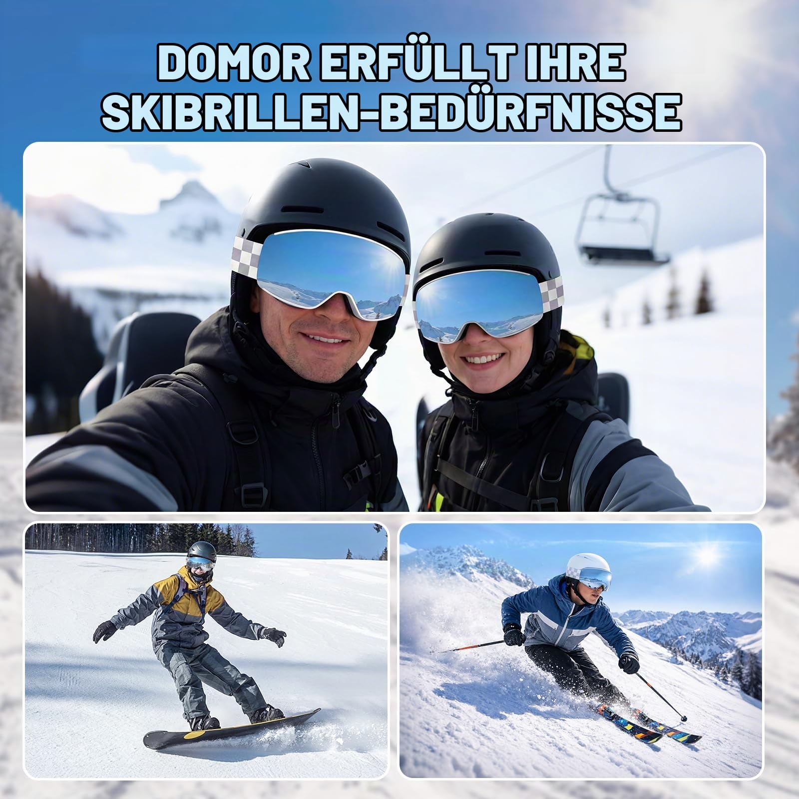 Skibrille OTG, Skibrille Snowboardbrille für Damen und Herren mit 2 Magnetische Wechselglas, Anti-Nebel Snowboard Brille Ski Goggles UV-Schutz für Herren Damen Teenager, Ski & Snowboard