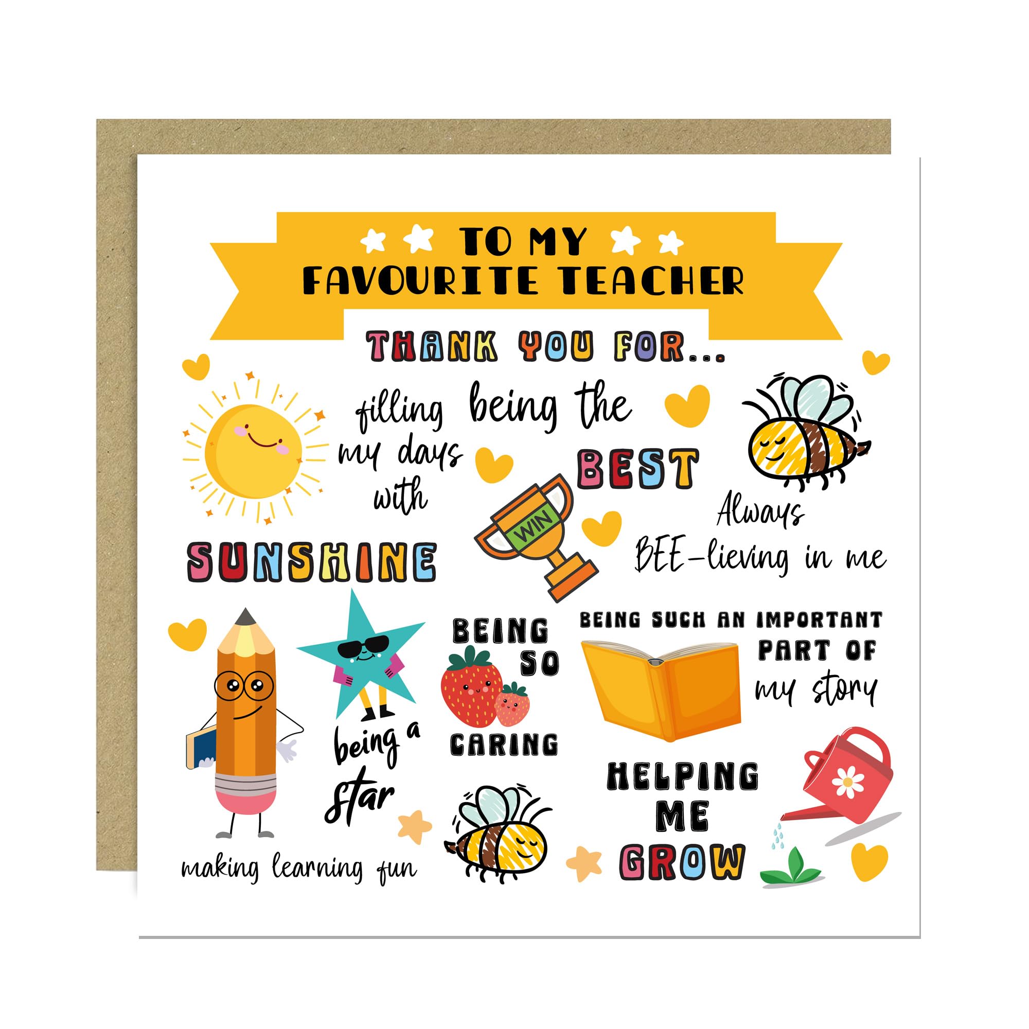 RED OCEAN Teacher Thank You Card For Favourite Teacher With Kraft Envelope Appreciation Cards To Say Thank You Cards For Men Women Novelty