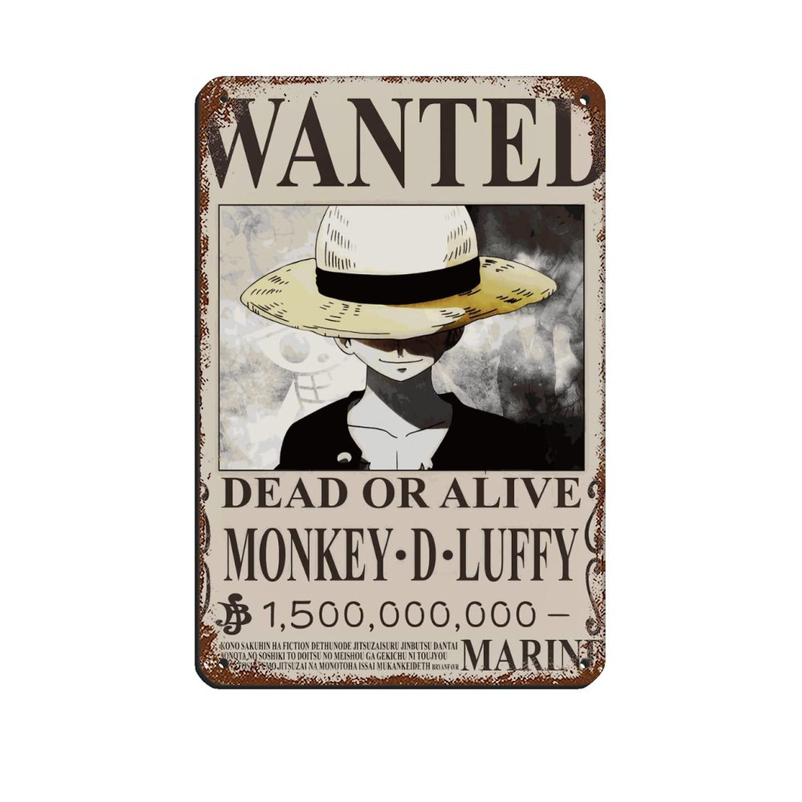 FUKITT One Piece Wanted One Piece Poster Tin Sign Vintage Metal Pub Club Cafe Bar Home Wall Art Decoration Poster Retro 8x12inch(20x30cm)