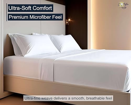 Miniatura 2 de Cotitngton Lane - Juego de sábanas blancas para colchón de cama Murphy, 4 piezas de microfibra cepillada ultra suave 1800 de primera calidad, tamaño