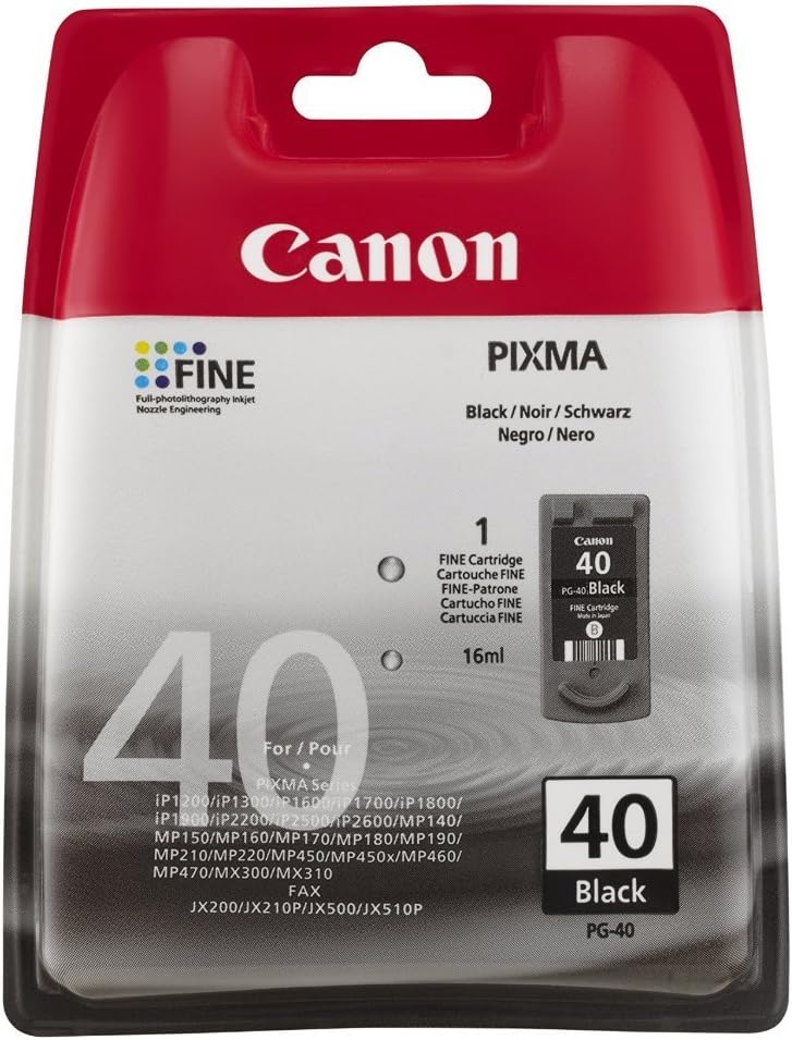 Canon Genuine PG-40 (0615B002) Black Ink Cartridge for Pixma iP2600,1800,1700,1600 in Retail Packaging