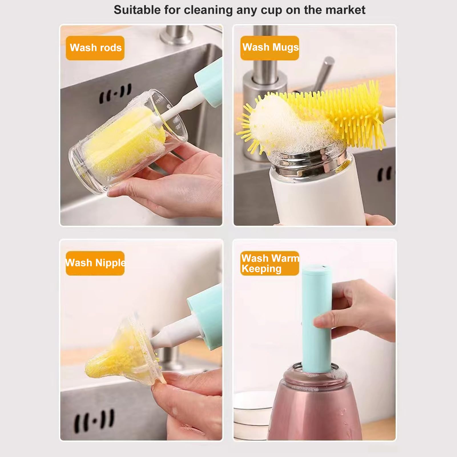 Brosse à Biberon électrique - Nettoyage 360°, Tête Silicone Souple - Batterie 1200mAh Rechargeable USB - Sans BPA