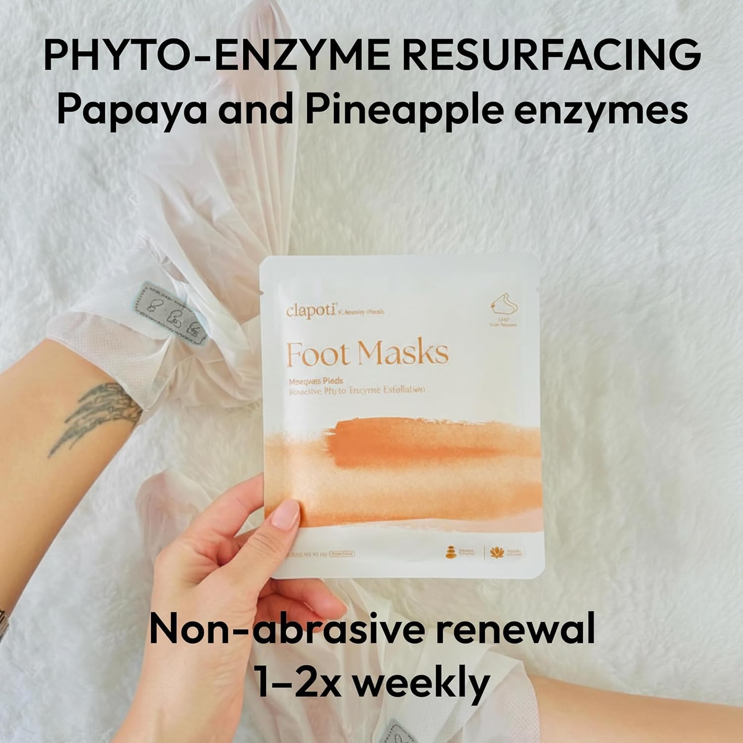 Clapoti Korean Enzyme Exfoliating Foot Masks, 1 Pack — Smoother Feet in One Use, Gentle Non-Peeling, 99% Natural Papaya & Pineapple, Vegan, for Rough Cracked Feet