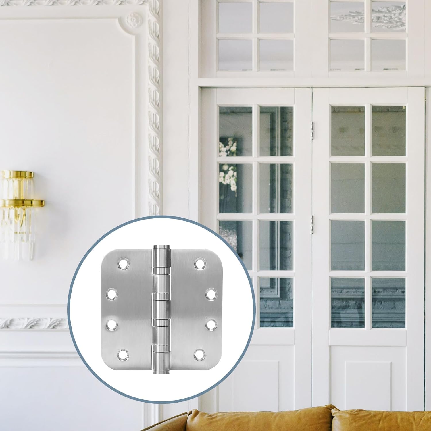 6 Pack Stainless Steel Silver Door Hinges for Exterior & Interior Doors, 4.0 x 4.0 Inch Heavy-Duty Ball Bearing Door Hinges with 5/8" Radius Corners