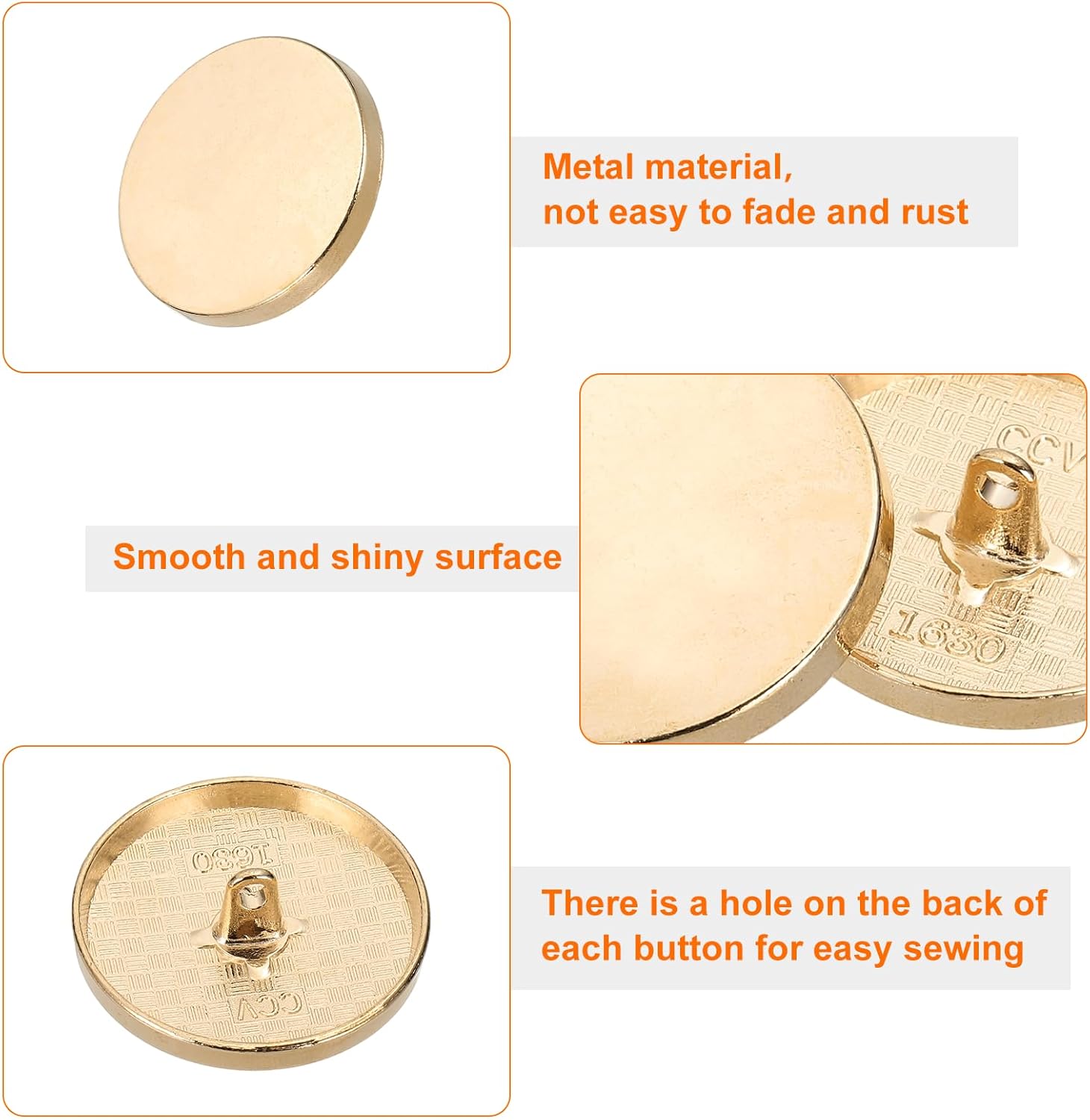 HARFINGTON 50pcs 48L Metal Round Flat Sewing Buttons 30mm Alloy Shank Craft Replacement Button for Men Women Suit Woolen Coat Shirt Trousers Sewing Crafts, Rose Gold