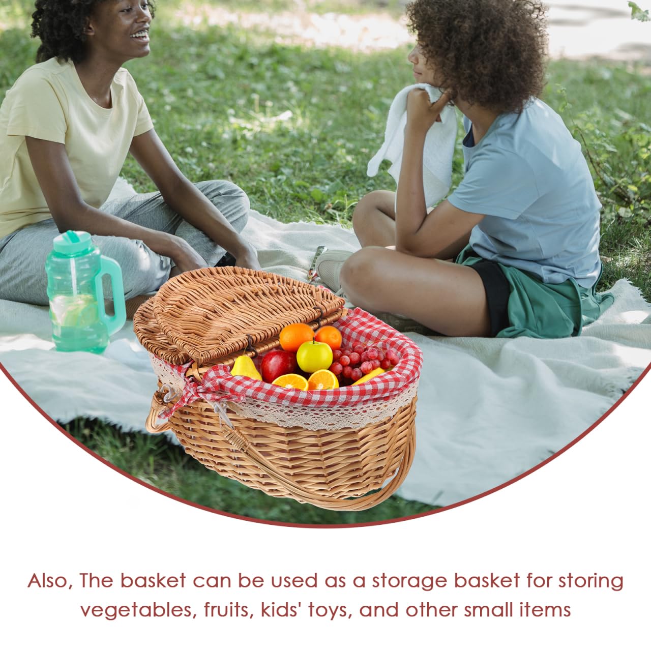 Zerodeko Panier Pique Nique, Panier Pique-Nique Tissé Avec Doubles Poignées Pliantes, Panier De Rangement Couvercle Dai, Pour Pique-Niques En Cuisine, Fêtes Et Barbecues