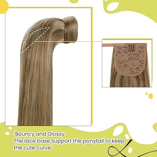 Miniatura 7 de RUNATURE Extensiones de cola de caballo de cabello humano real, extensiones de cola de caballo rubio oscuro con rubio dorado, extensiones de cabello