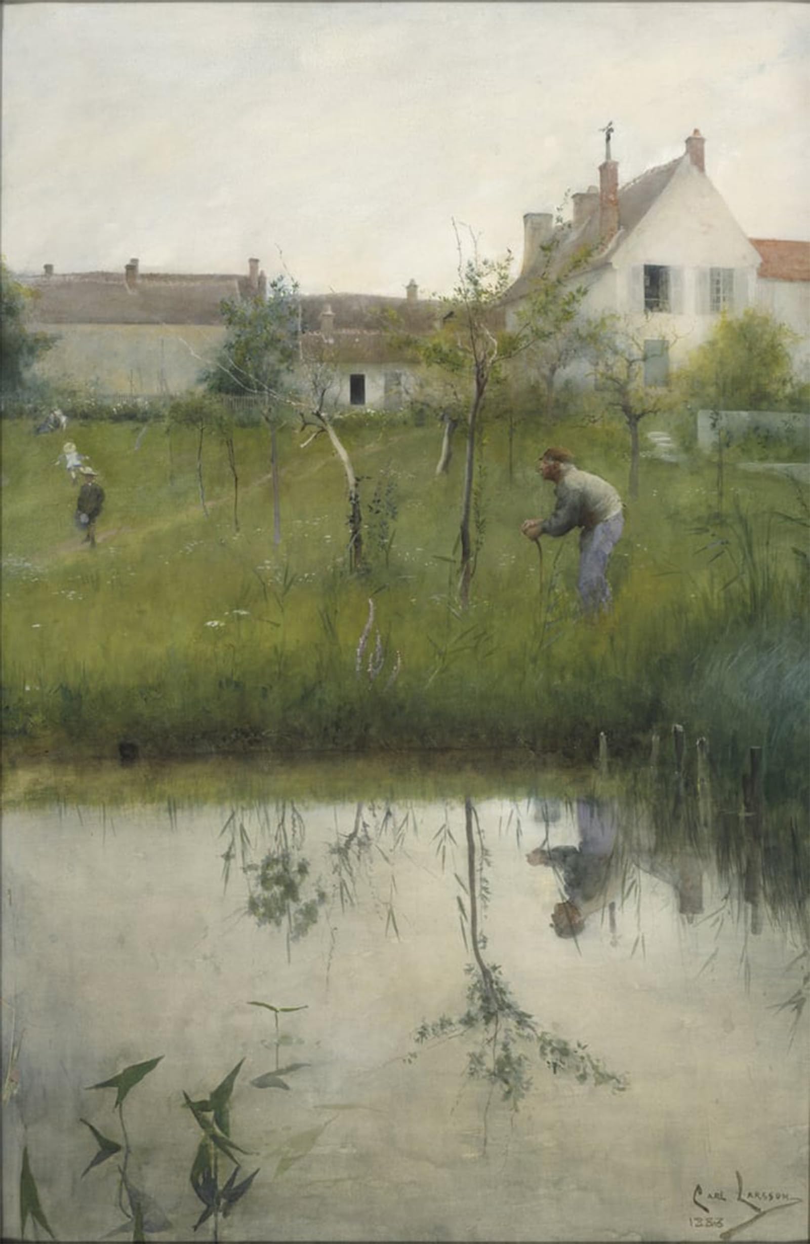 ARTXLXXBN Famous Prints Artwork Pictures Poster Painting Art The old man and the nursery garden by Carl Larsson Artwork Landscape Pictures for Home Decor 60x90cm