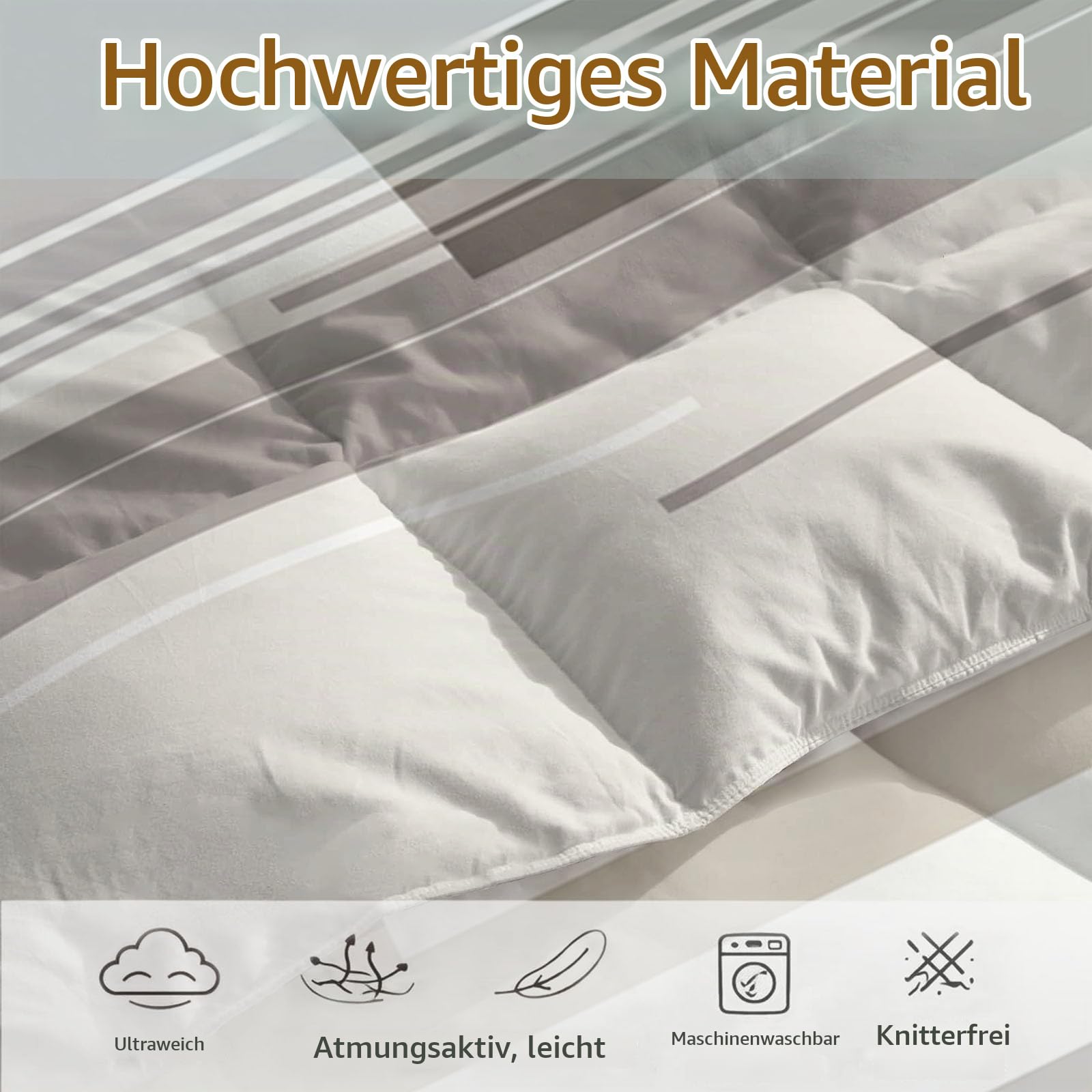 Einfach Bettdecke 135 x 200 cm 4 Jahreszeiten, Geometrisch Holzbrett Streifen Maschinenwaschbar Schlafdecke Bettdecken ohne Bezug, Hellgrau Wende Weiche Ganzjahresdecke mit 2 Kissenbezügen 80x80 cm