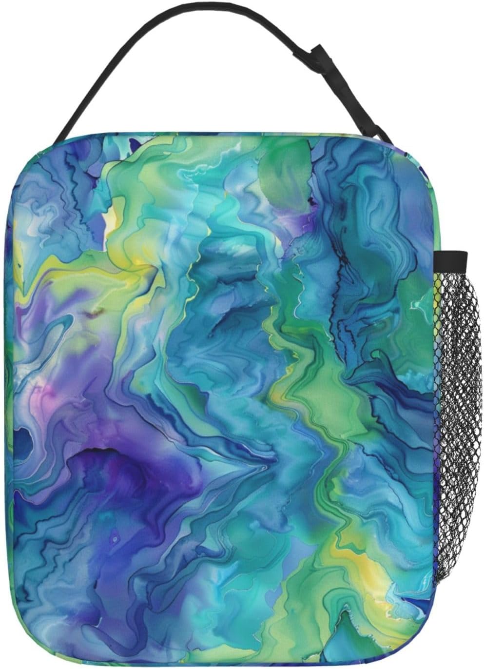 Reusable Tie Dye Lunch Box for Kids Girls Boys Women Adult, Insulated Marble Swirl Lunch Bag,Polyester Cooler Abstract Handbags Case for School Picnic Work Travel Beach or Hiking (Vibrant)