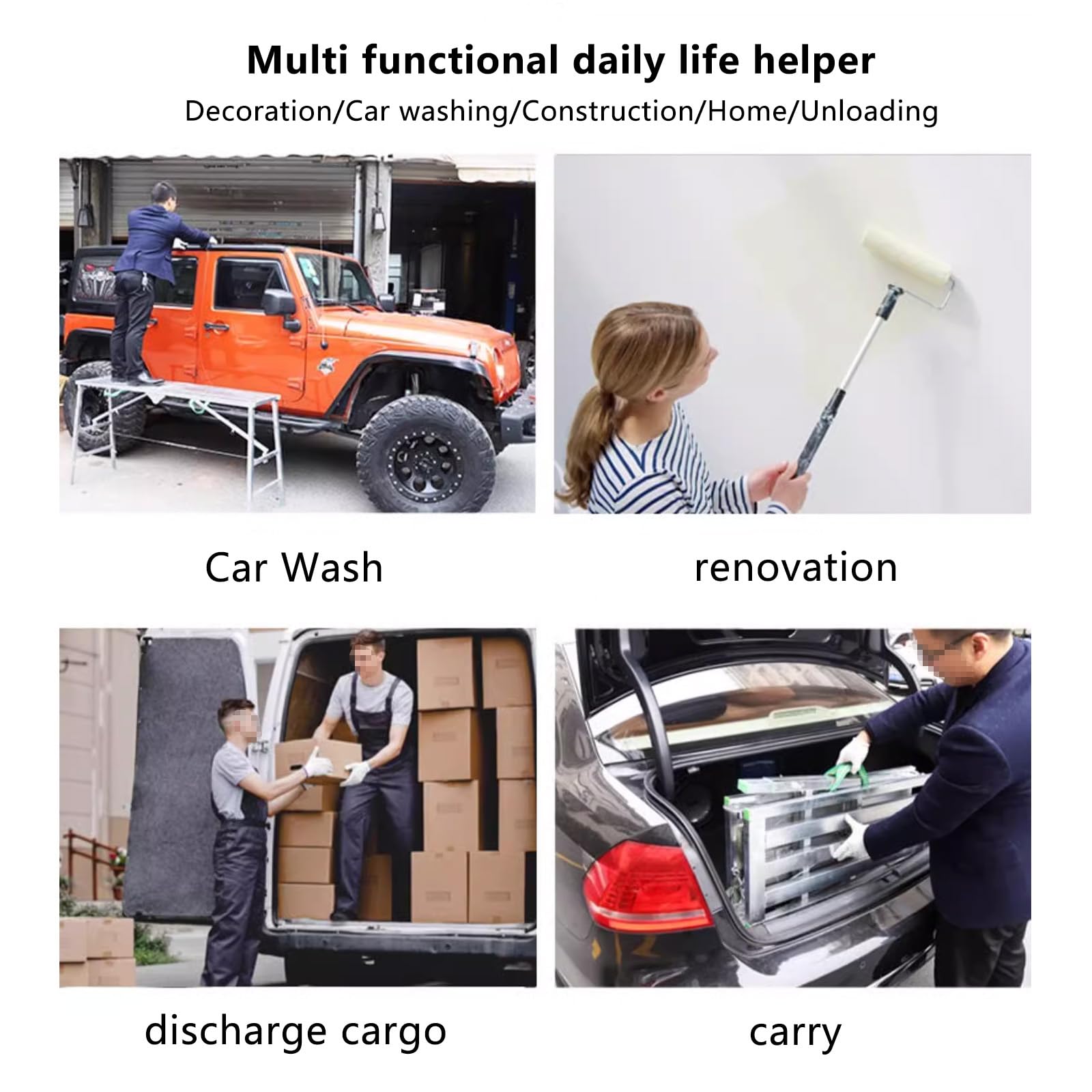 Plataforma de Trabajo Portátil Multifuncional de Aluminio, Plataforma de andamio,Plataforma de trabajo de aluminio para limpieza de techo,pintura y lavado de automóviles,carga máxima de 33(Size:140CM)