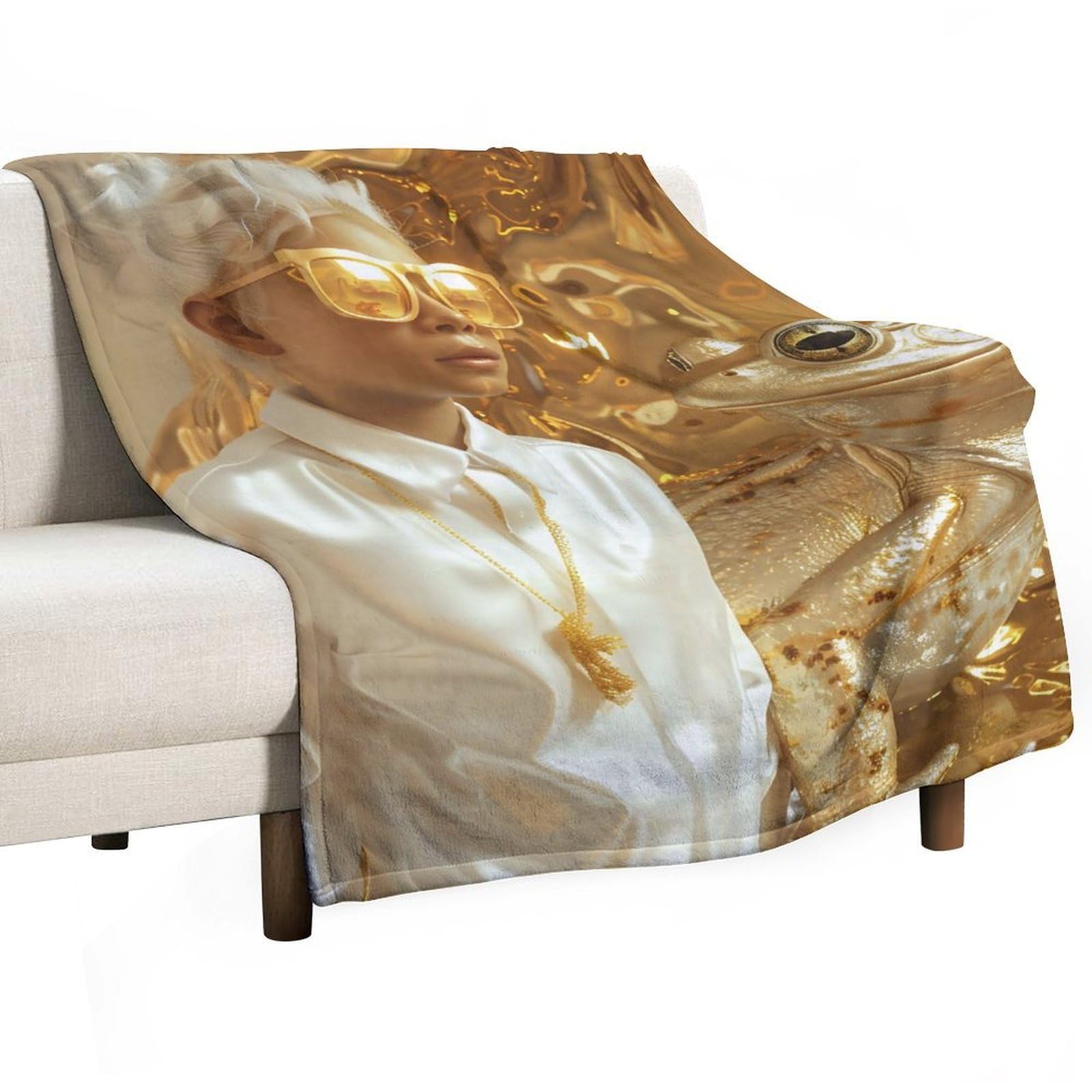 YHGSREUOH Golden Frog And Girl Surreal 02 Flannel Blankets Fleece Soft Throw Lightweight Plush Gifts for Couch, Bed, Cozy Sofa Plush, Chair, Lovers 130x175cm(50x70in)