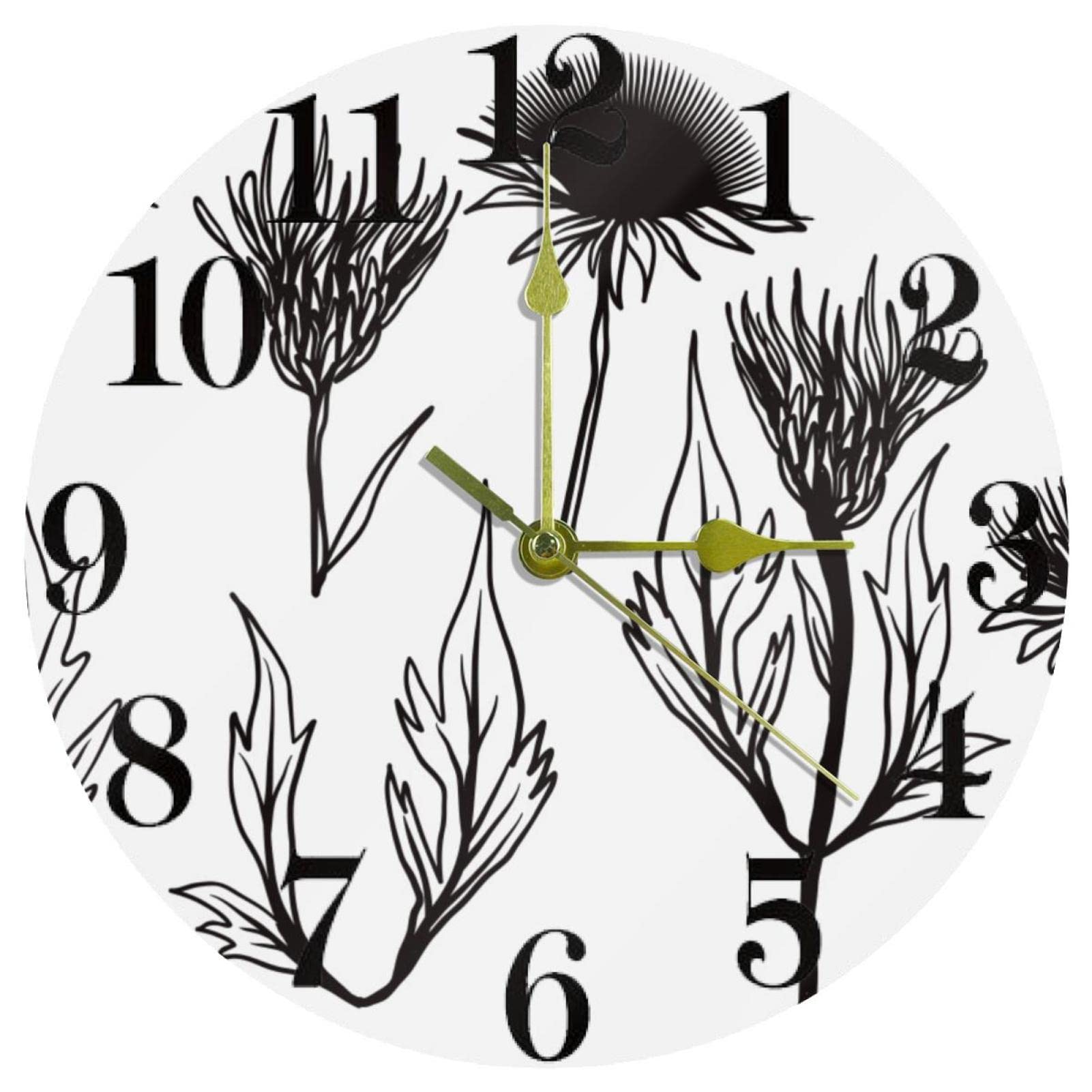 Horloge murale ronde sans tic-tac 25,4cm motif chardon imprimé