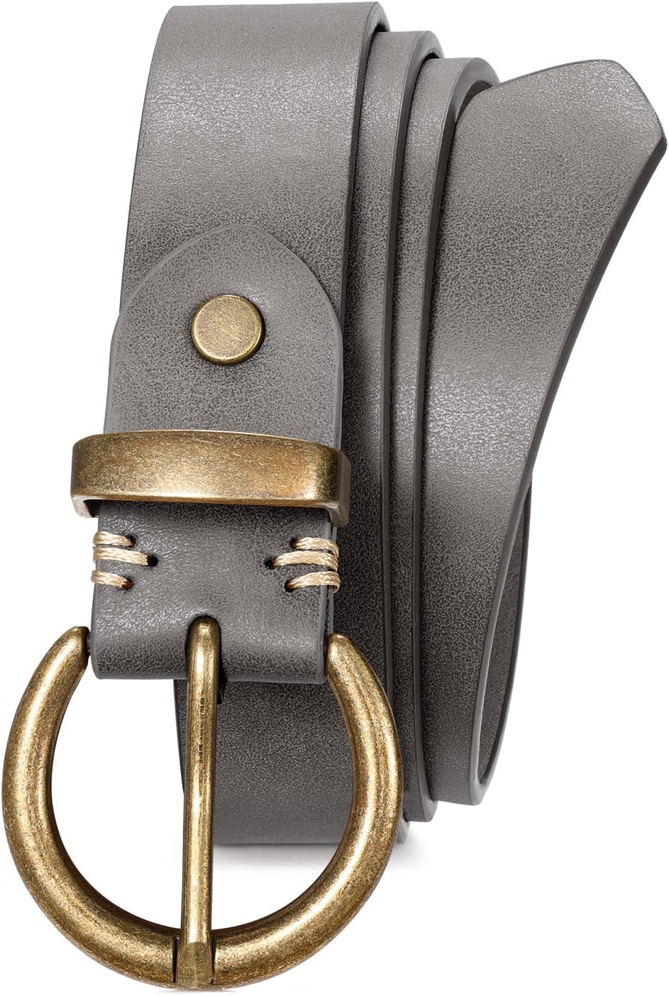 JASGOOD Women Leather Belt for Jeans Pants Vintage PU Leather Belt Solid Brass Circle Buckle for Ladies