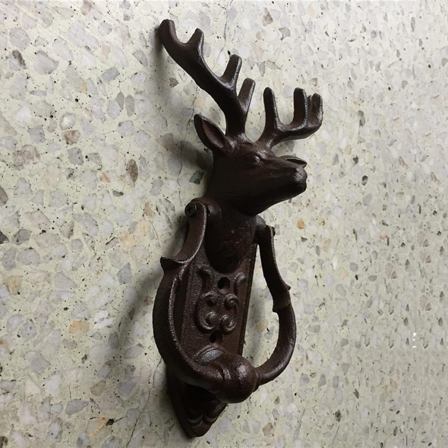 JYDQM Retro Door Knocker Decorative Cast Iron Metal Deer Head Front Door Knocker, Vintage Gothic Style Home Decor Gate Handle for Dresser/Barn Door/Shed Door, 8.8" Tall