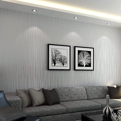 Miniatura 8 de Kmiles Papel tapiz autoadhesivo, largo 20.8 pulgadas de ancho 393 pulgadas por rollo, impresión moderna 3D no tejida en relieve a rayas para sala de
