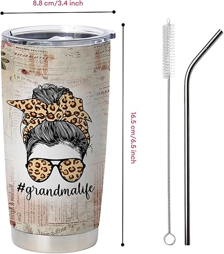 Miniatura 2 de Vivulla68 Grandma Life - Vaso de acero inoxidable, 20 onzas, estampado de leopardo, doble pared aislada, mantiene las bebidas calientes o frías,