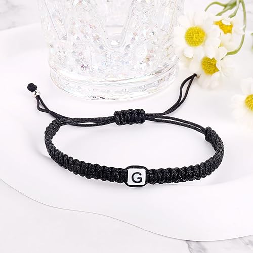 Miniatura 43 de Initial Bracelets for Couples Women Men Initial Charm Handmade Rope Braided Letter Bracelet for Teens Adjustable Jewelry Father's Day Gifts for Him