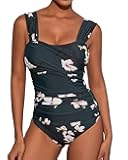 VECENEY One Piece Bathing Suit for Women Tummy Control Swimsuits Square Neck Ruched Modest Swimwear