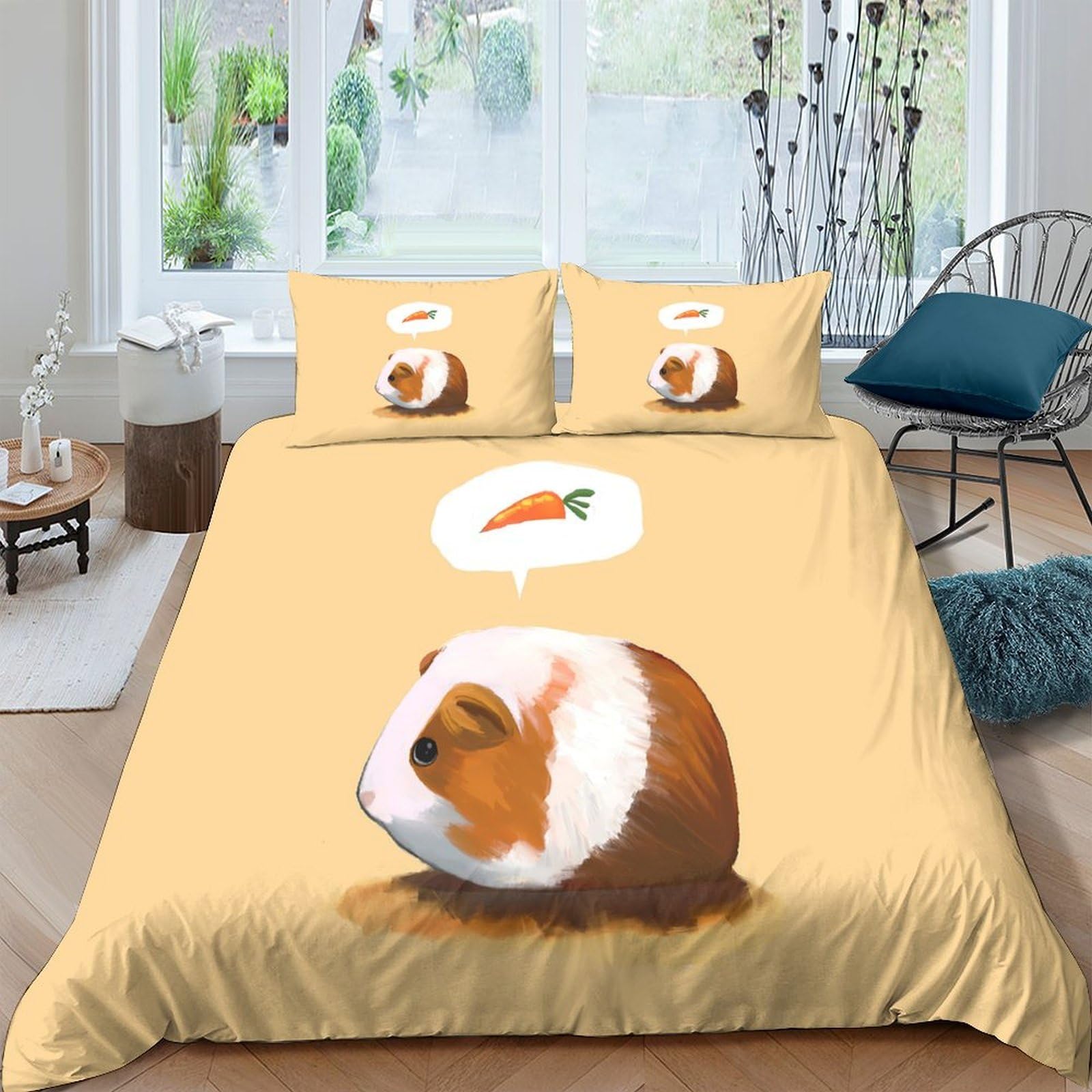 Ctjqhvkz Style-9 3D Printed Guinea Pig Fitted Sheet Microfiber Cartoon Carrot Bed Cover Anti-Slip Washable For Bedroom Dorm Mattress Decor Single（135X200cm）