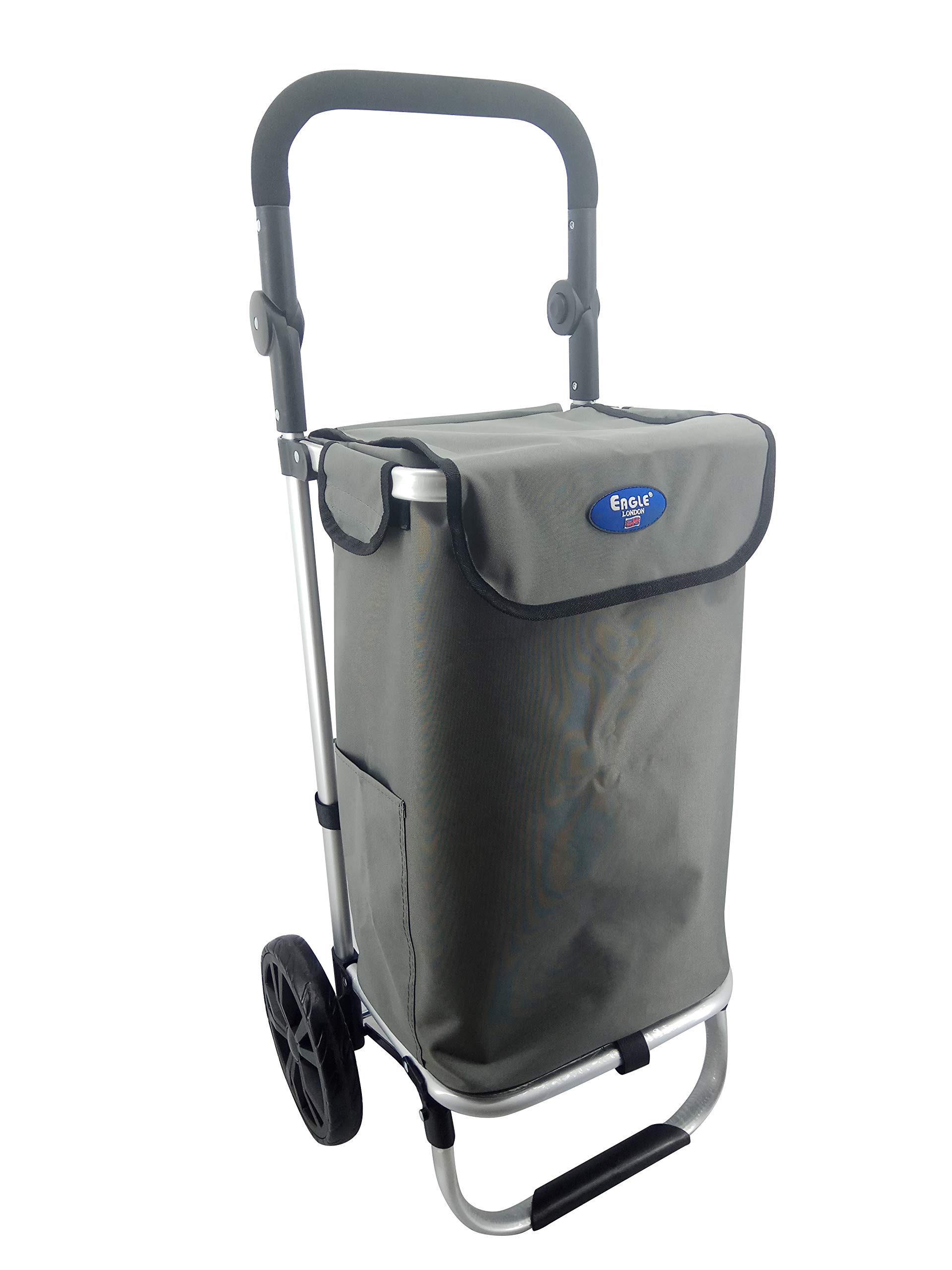 Eagle London Shopping Trolley, Folding Handle Trolley on Wheels with Durable Bag and Foldable Design, Max Capacity 25kg, 45L, Push/Pull, Sold in 4 Colors (Grey)
