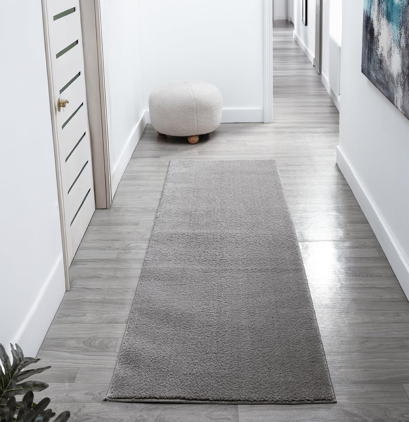 Rugs by Desire Comfy Washable Modern Living Room Rug Polyester Plain Indoor Area Rug with Low Pile - Anti-Slip Felt Backing SuperSoft Carpet Bedroom-Hallway, Dark Grey, 60x200 cm