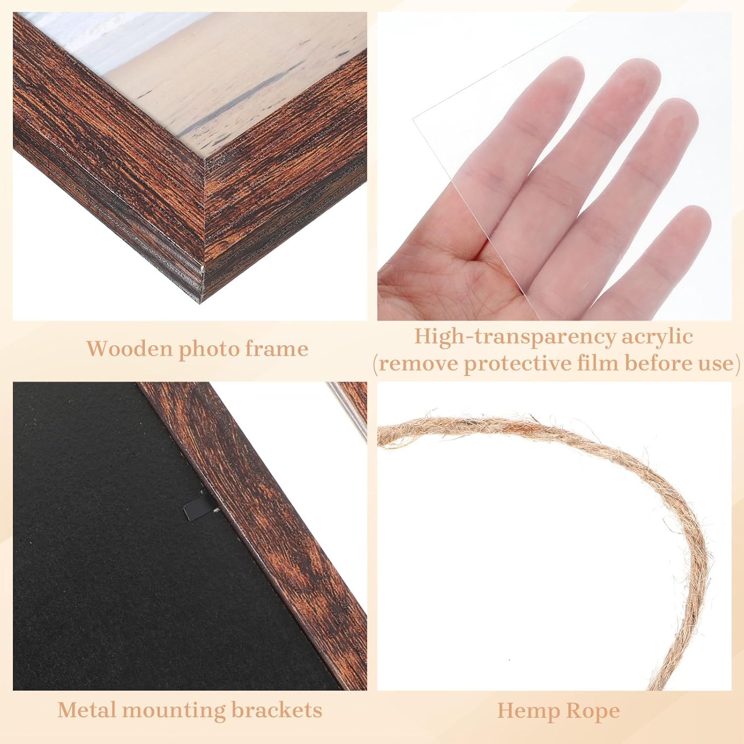 4x6 Brown Hanging Collage Picture Frames Set of 2, 8 Openings Collage Photo Frames Rustic Wooden Real Glass Vertical Hanging