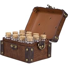 HiiFeuer Medieval Faux Leather Alchemy Box with 12 Cork Potion Vials, Fantasy Portable Crossbody Bag Jewelry Dnd Dice Holder Brown A