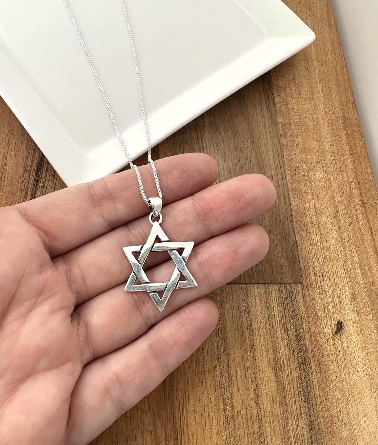 AJDesign Large Star of David Necklace Pendant 925 Sterling Silver Jewish Jewelry for Men Women Religious