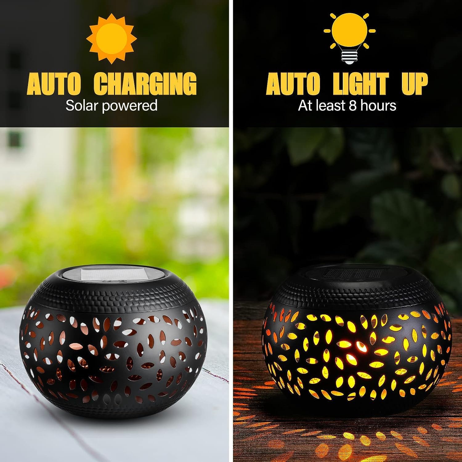 Solar Table Lanterns Outdoor Waterproof LED Lamp Black- 2 Pack, Solar Powered Decorative Lantern for Indoor Desk Bedroom Patio Garden Pathway Yard