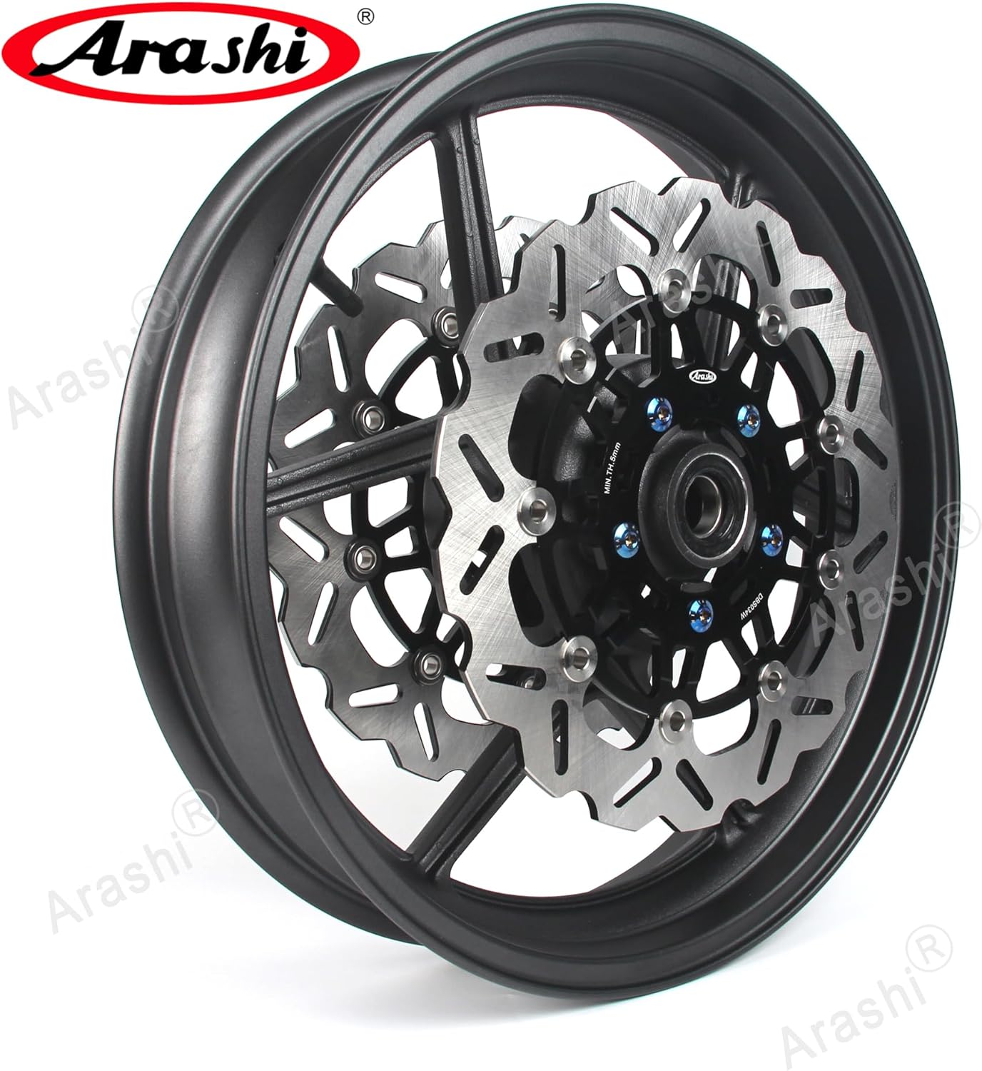 Arashi Front Wheel Rim and Brake Discs Rotors for Kawasaki Ninja ZX6R 2005-2012, ZX10R 2006-2007, Z750 2007-2013, Motorcycle Replacement Accessories Parts Matte Black