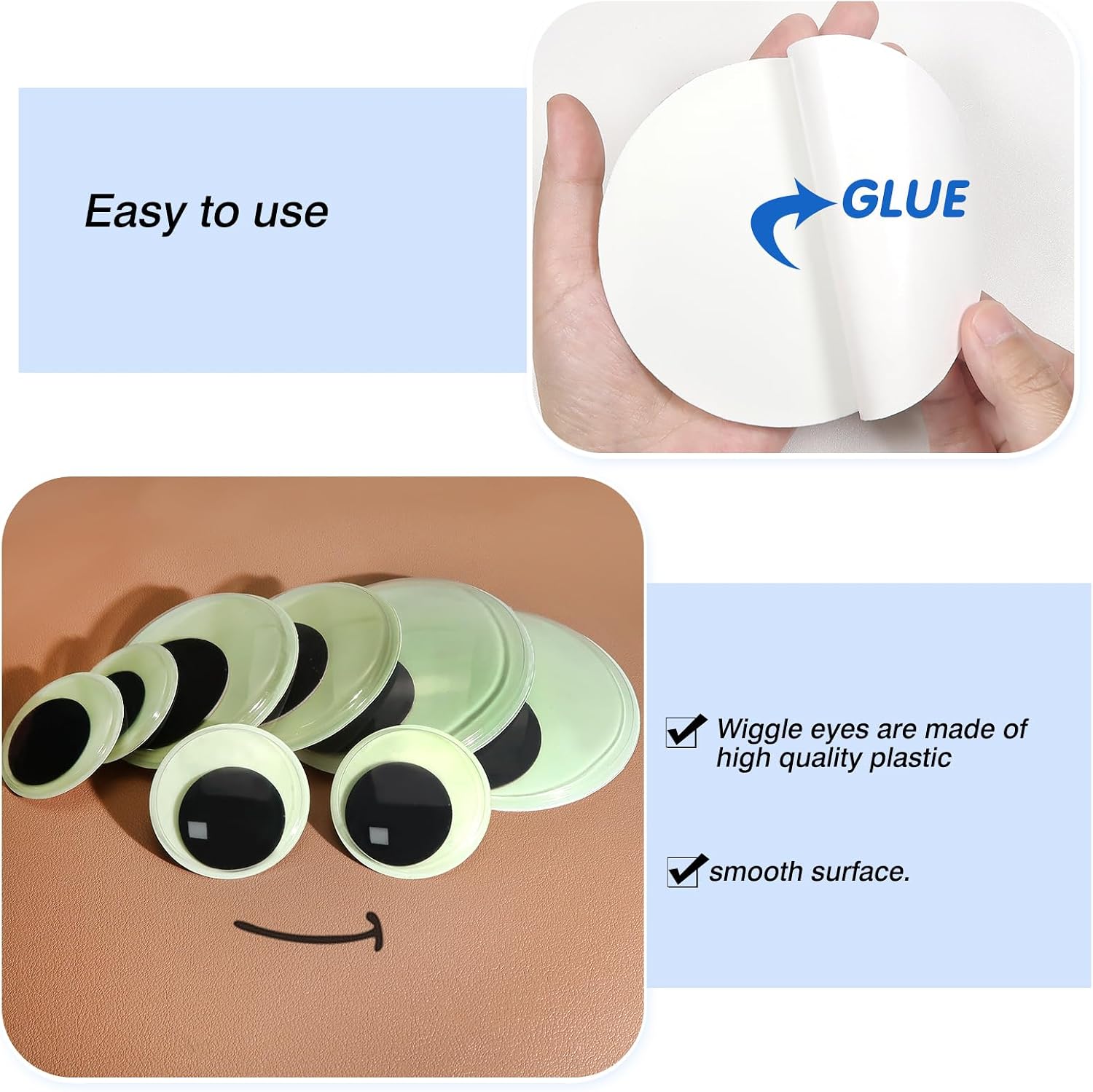 TOAOB 8pcs Luminous Large Googly Wiggle Eyes with Self Adhesive 2 Inch 3 Inch 4 Inch Giant Glow in The Dark Wiggle Eyes for DIY Crafts Scrapbooking Decoration